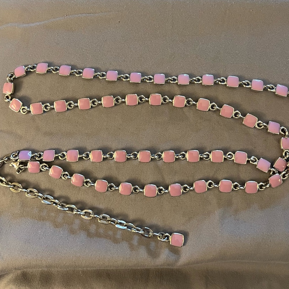 Pink and Silver Tone Reversible Chain Belt or Necklace  32”+ adjustable.